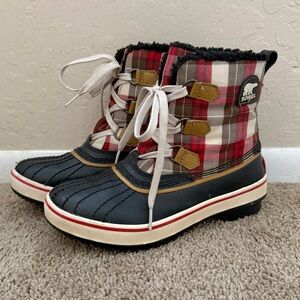 SOREL Tivoli Cinder Reef Plaid Waterproof Lace Up Boots, Big Lids Size 4